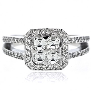 Asscher & Round Cut Diamond Ladies Ring