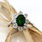 14KT White Gold Oval Emerald and Diamond Cocktail Ring
