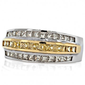 0.79CT TW  Yellow  Princess Cut Diamond Ring,18K White Gold