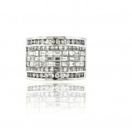 Round and Baguette Diamond Wide Channel Set Band