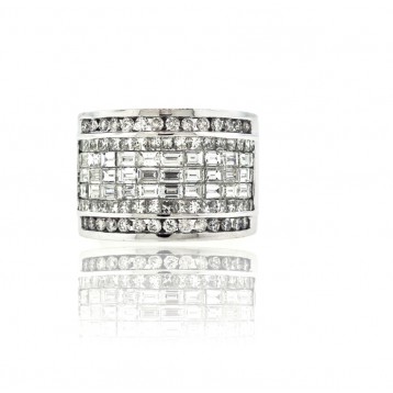 Round and Baguette Diamond Wide Channel Set Band