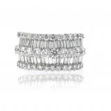 Alternating Rows of Round and Baguette Diamonds Ring
