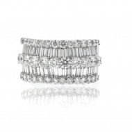 Alternating Rows of Round and Baguette Diamonds Ring