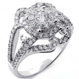 1.27 Cts Round Cut Diamond Halo Cocktail Ring Set in 14K White Gold 