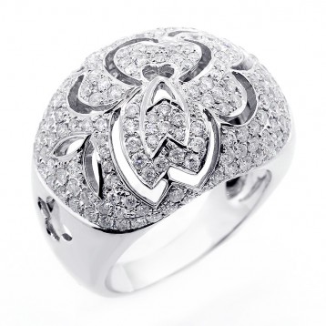 2.11 CTS DIAMOND COCKTAIL RING WITH FLORAL DESIGN SET IN 14 K WHITE GOLD