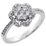 Round Brilliant Cut Diamonds Flower shaped Fancy Ring total of 0.62 cts set in 18k White gold 