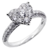 Round Cut Diamonds Heart shaped Fancy Ring total of 1.35 cts set in 18K White Gold