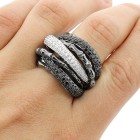 2.96 Cts Black and White Diamond Cocktail Ring set in 18K white gold