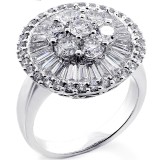 2.87 Cts Round and Baguette  Diamond Cocktail Ring set in 18K White Gold