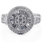 1.71 Cts Round and Baguette  Diamond Cocktail Ring set in 18K White Gold