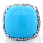 15.48 Ctw Cushion Cut  Turquoise Gem Stone Halo Ring Set in 18K White Gold