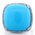 15.48 Ctw Cushion Cut  Turquoise Gem Stone Halo Ring Set in 18K White Gold