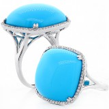 15.48 Ctw Cushion Cut  Turquoise Gem Stone Halo Ring Set in 18K White Gold