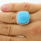 15.48 Ctw Cushion Cut  Turquoise Gem Stone Halo Ring Set in 18K White Gold