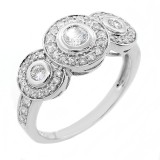 0.82 CTS 3 STONE ROUND CUT DIAMOND HALO ENGAGEMENT RING SET IN 14K WHITE GOLD