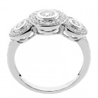 0.82 CTS 3 STONE ROUND CUT DIAMOND HALO ENGAGEMENT RING SET IN 14K WHITE GOLD