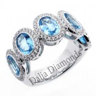 0.57CTS DIAMOND RING WITH OVAL BLUE GEM STONES OF 4.20 CTS SET IN 14K WHITE GOLD