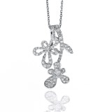 0.64Cts Double Long Stem Flower Diamond Pendant