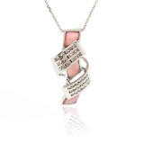 0.34Cts Diamond and Pink Enamel Ribbon Pendant