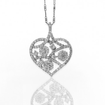 0.94 Cts. Flower Diamond Heart Pendant