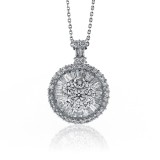3.18 Cts. 18K White Gold Round And Baguette Diamond Flower Pendant