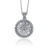 3.18 Cts. 18K White Gold Round And Baguette Diamond Flower Pendant