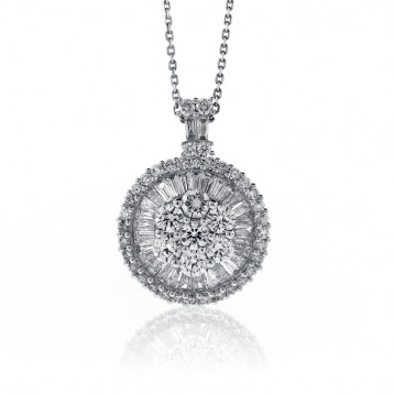 3.18 Cts. 18K White Gold Round And Baguette Diamond Flower Pendant