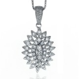 1.00 Cts. 14K White Gold Triple Layered Oval Diamond Flower Pendant