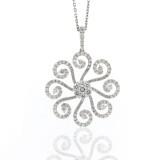 1.70 Cts. 18K White Gold Swirled Diamond Flower Pendant