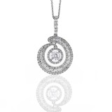 1.45 Cts. 18K White Gold Diamond Swirled Circle With Center Solitaire Pendant