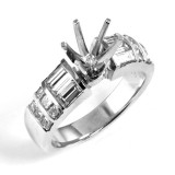  1.06 Cts. 18K White Gold Baguette and Round Diamond Engagement Ring Setting