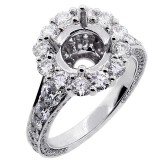 Halo Engagement Ring Setting with total of 3.28 cts,18KT