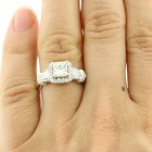 1.65 Ctw Princess cut and Tapered Baguette Stone Ring With Halo Set in 18K White Gold