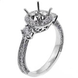 .66cts Round Halo , Two Side Stones, Engagment Ring Setting ,set in 18k white gold