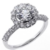 2.66 Cts Round Cut Diamond Halo Engagement Ring set in 18K White Gold