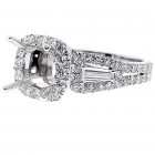 2.10 cts Cushion Halo Engagment Ring Setting ,baguette side stones ,set in 18k white gold