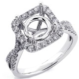 0.70 Ct Round Cut Diamond Cushion Halo Engagement Ring setting set in 18K White Gold