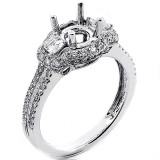 0.86 Cts Three Stone Diamond Halo Engagement Ring Settong set in 18K White Gold