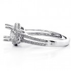 0.86 Cts Three Stone Diamond Halo Engagement Ring Settong set in 18K White Gold