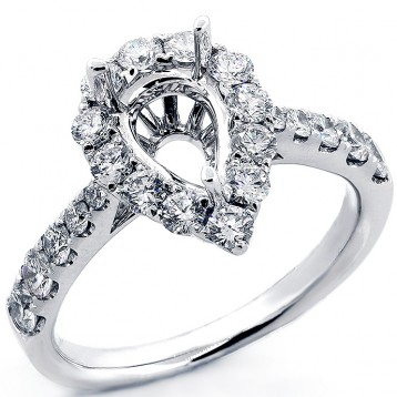 1.07 Cts Pear Shaped Diamond Halo Engagement Ring Setting set in 18K White Gold 