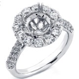 1.59 Cts Round Cut Diamond Halo Engagement Ring Setting set in 18K White Gold