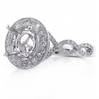 0.67 Ct Round Cut Diamond Halo Engagement Ring Twisted Setting set in 18K White Gold