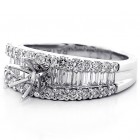 1.36 Cts Baguette and Round Cut Diamond Engagement Ring Setting set in 18K White Gold