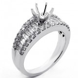 1.36 Cts Baguette and Round Cut Diamond Engagement Ring Setting set in 18K White Gold