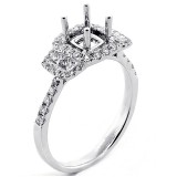 0.44 Cts Three Stone Look Diamond Cushion Halo Engagement Ring Setting set in 18k White Gold