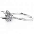 0.44 Cts Three Stone Look Diamond Cushion Halo Engagement Ring Setting set in 18k White Gold