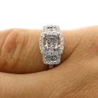 0.44 Cts Three Stone Look Diamond Cushion Halo Engagement Ring Setting set in 18k White Gold
