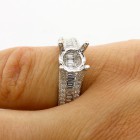 1.35 Cts Round and Baguette Cut  Diamond Engagement Ring set in14K White Gold