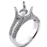 1.35 Cts Round and Baguette Cut  Diamond Engagement Ring set in14K White Gold