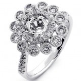 0.71 Cts Round Cut diamond Halo Engagement Ring Setting set in 18K White Gold